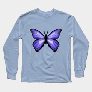 Blue Butterfly Drawing Long Sleeve T-Shirt